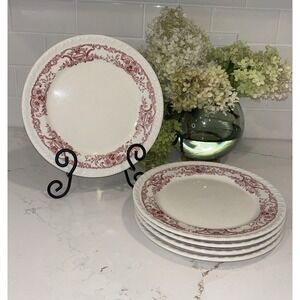 Vintage 5 Walker China Bedford Ohio Cream Pink 9.75" Plates